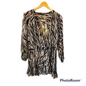 Spiagga Dolce Mini Dress Women’s Animal Print Ruffle Wrap Sheer Sexy Swiss Dot